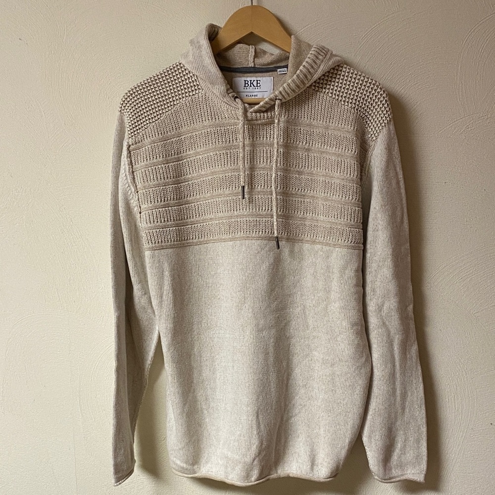 BKE Men's Beige Knit Sweater Hoodie